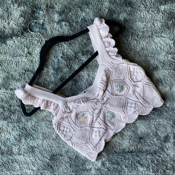 Zara Embroidered Ruffle Crochet Top